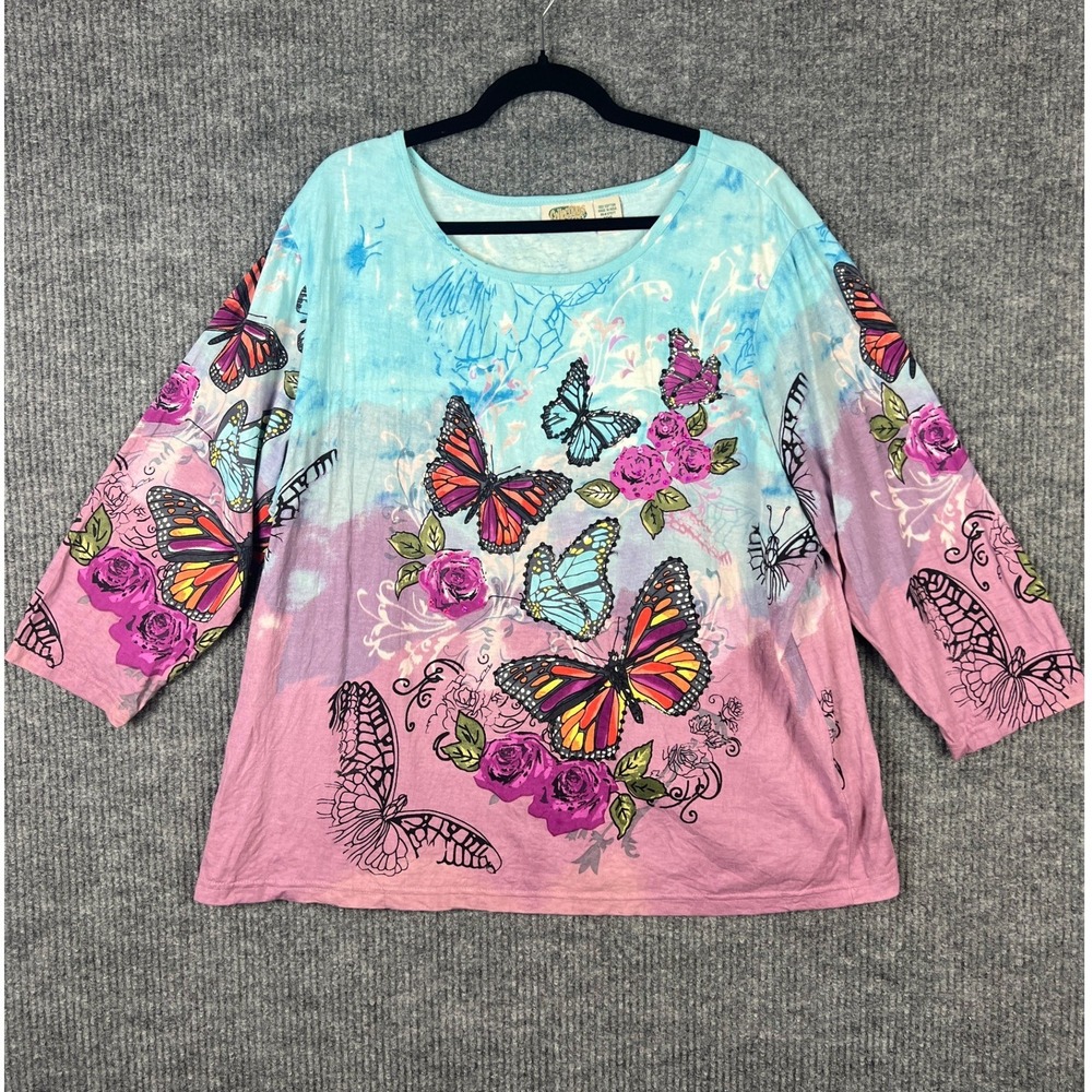Y2K Fairycore Butterfly Sequin Top XXL Cottagecore 90s Floral Cotton